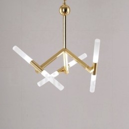 Candelabru auriu modern contemporan, cu 2 niveluri, 6 lumini