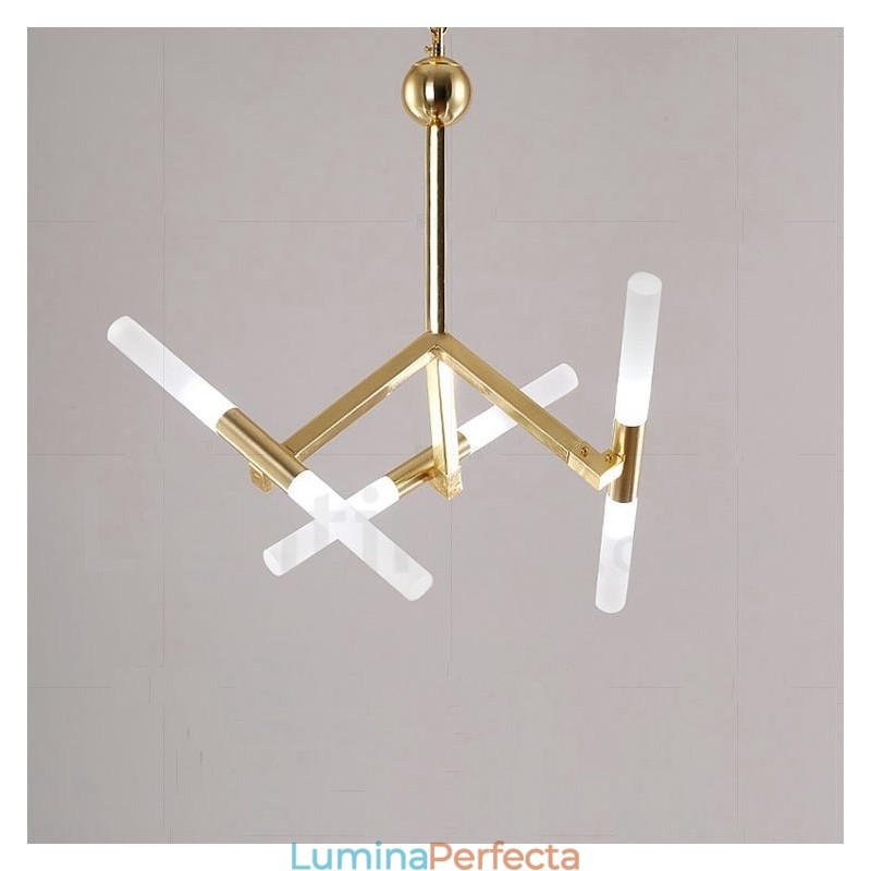 Candelabru auriu modern contemporan, cu 2 niveluri, 6 lumini
