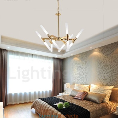 Candelabru auriu modern, contemporan, cu 2 niveluri, 12 lumini Candelabru auriu modern, contemporan, cu 2 niveluri, 12 lumini