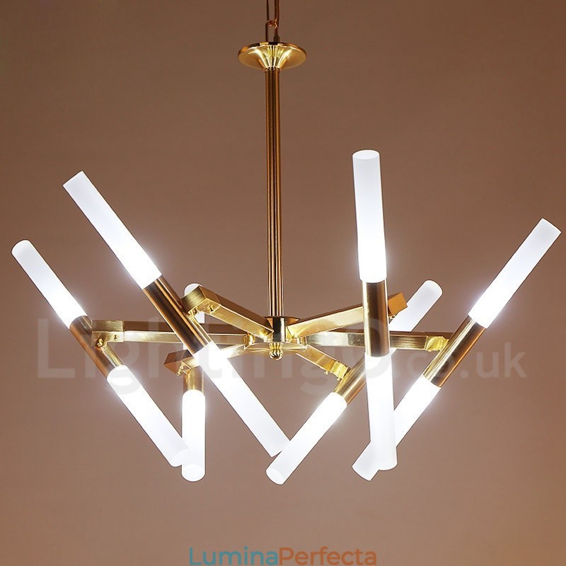 Candelabru auriu modern, contemporan, cu 2 niveluri, 12 lumini