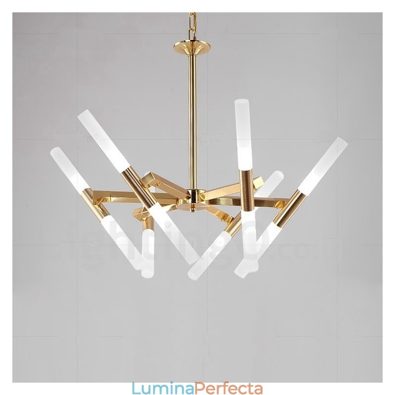 Candelabru auriu modern, contemporan, cu 2 niveluri, 12 lumini