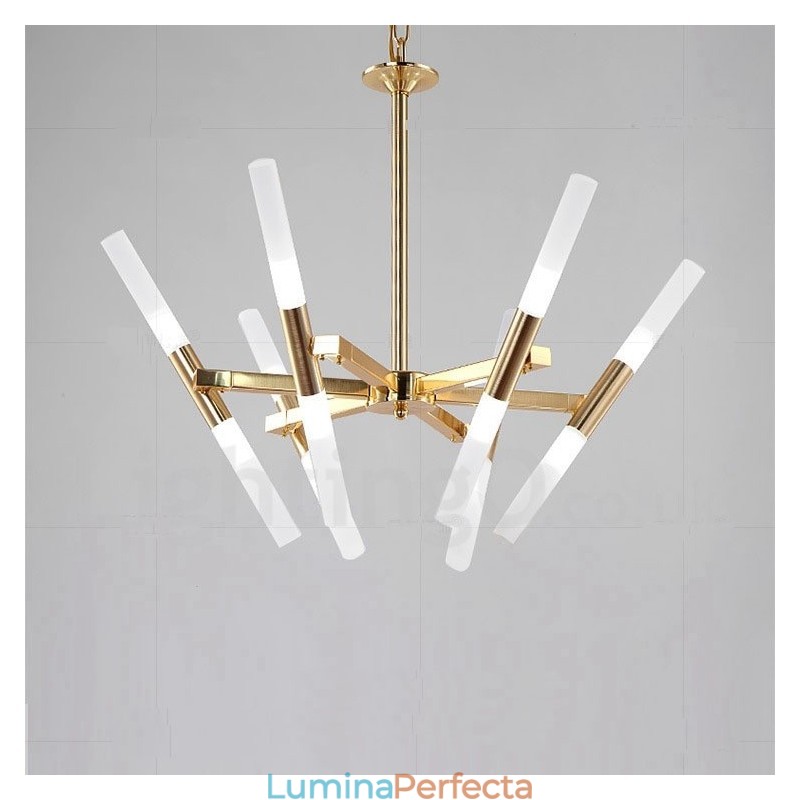 Candelabru auriu modern, contemporan, cu 2 niveluri, 12 lumini