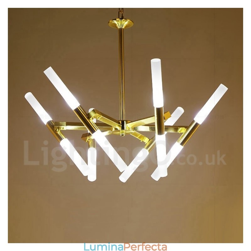 Candelabru auriu modern, contemporan, cu 2 niveluri, 12 lumini