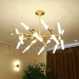 Candelabru auriu modern contemporan, cu 2 niveluri, 16 lumini