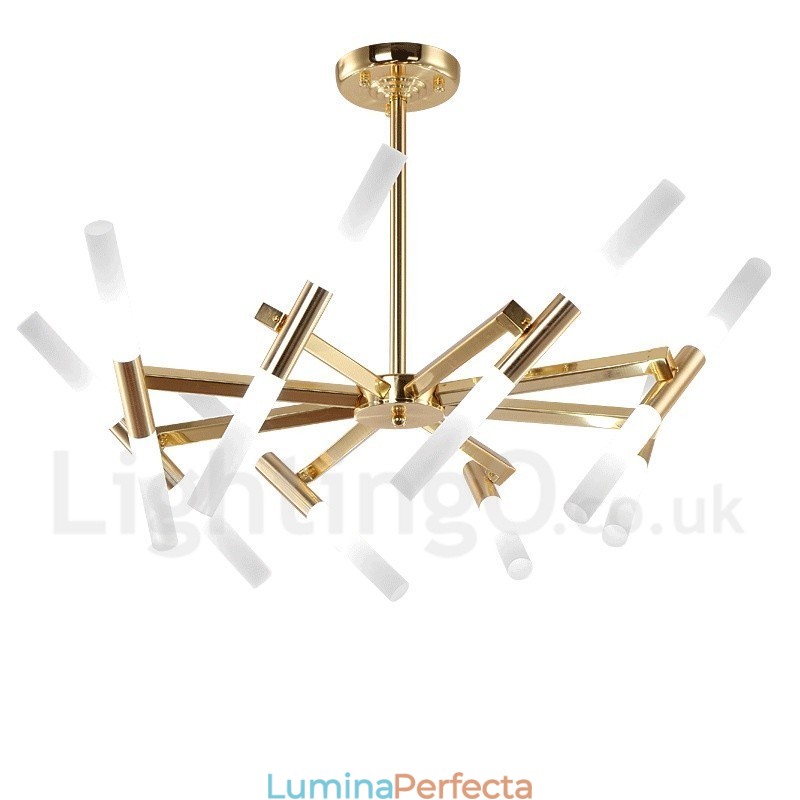 Candelabru auriu modern contemporan, cu 2 niveluri, 16 lumini