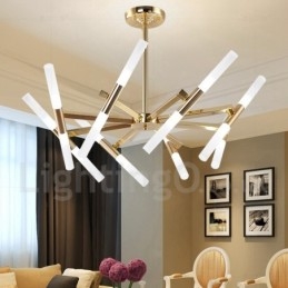 Candelabru auriu modern contemporan, cu 2 niveluri, 16 lumini