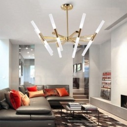 Candelabru auriu modern contemporan, cu 2 niveluri, 16 lumini
