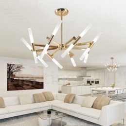 Candelabru auriu modern contemporan, cu 2 niveluri, 16 lumini