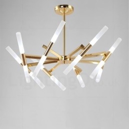 Candelabru auriu modern contemporan, cu 2 niveluri, 16 lumini
