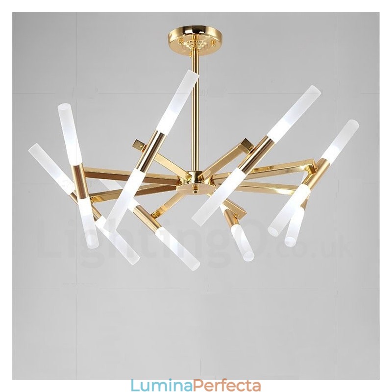 Candelabru auriu modern contemporan, cu 2 niveluri, 16 lumini