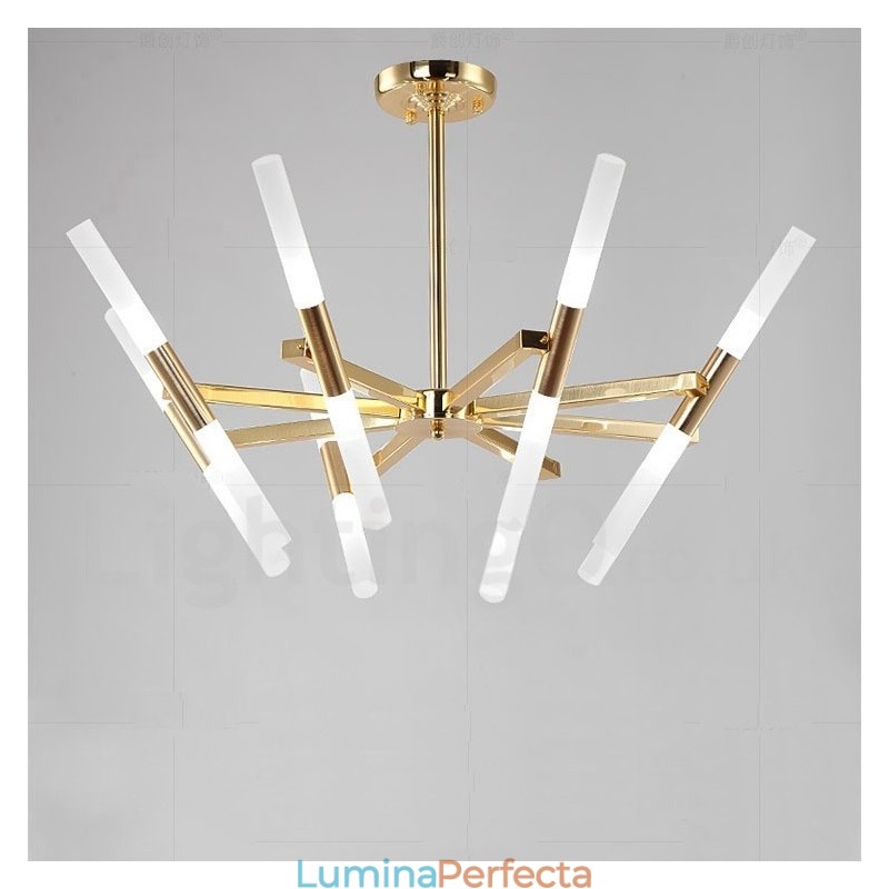 Candelabru auriu modern contemporan, cu 2 niveluri, 16 lumini