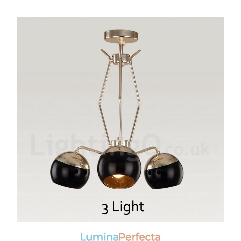 Candelabru modern contemporan, metalic, cu un singur nivel, cu 3 lumini, cu abajur din sticlă