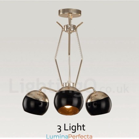 Candelabru modern contemporan, metalic, cu un singur nivel, cu 3 lumini, cu abajur din sticlă