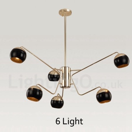 Candelabru modern, contemporan, din metal, cu 6 lumini, cu 2 niveluri, cu abajur din sticlă
