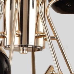 Candelabru modern, contemporan, din metal, cu 6 lumini, cu 2 niveluri, cu abajur din sticlă