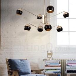 Candelabru modern, contemporan, din metal, cu 8 lumini, cu 2 niveluri, cu abajur din sticlă