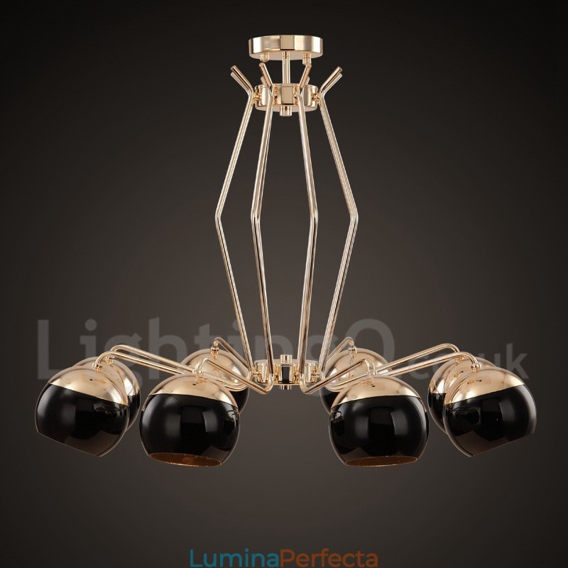 Candelabru modern contemporan din metal, cu un singur nivel, cu 8 lumini, cu abajur din sticlă