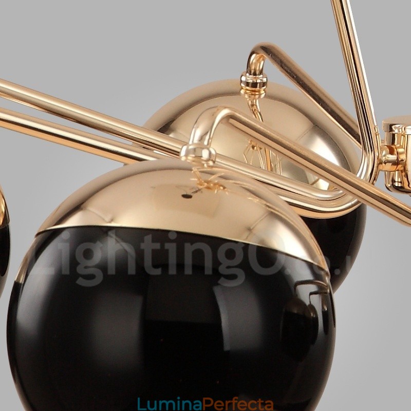 Candelabru modern contemporan din metal, cu un singur nivel, cu 8 lumini, cu abajur din sticlă