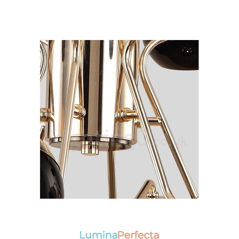 Candelabru modern contemporan din metal, cu un singur nivel, cu 8 lumini, cu abajur din sticlă