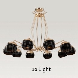 Candelabru modern contemporan din metal, cu un singur nivel, cu 10 lumini, cu abajur din sticlă
