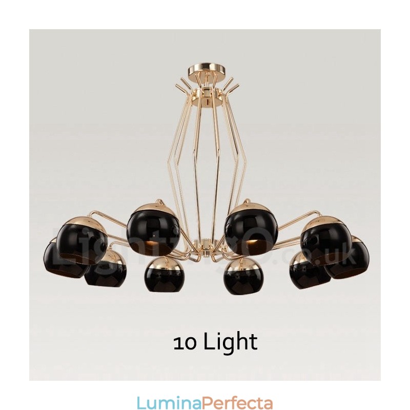 Candelabru modern contemporan din metal, cu un singur nivel, cu 10 lumini, cu abajur din sticlă