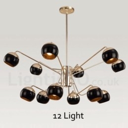 Candelabru modern contemporan din metal, cu 2 niveluri, cu 12 lumini, cu abajur din sticlă