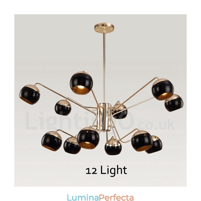 Candelabru modern contemporan din metal, cu 2 niveluri, cu 12 lumini, cu abajur din sticlă