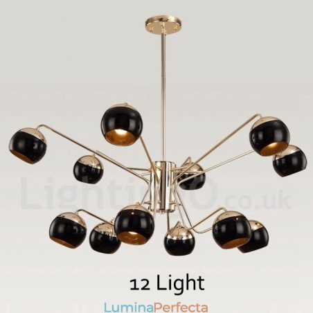 Candelabru modern contemporan din metal, cu 2 niveluri, cu 12 lumini, cu abajur din sticlă
