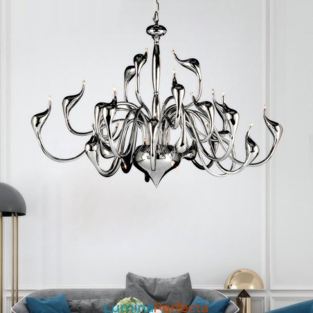 Candelabru Modern Swan cu 24 de lumini Bec G4 de cromat inclus Candelabru Modern Swan cu 24 de lumini Bec G4 de cromat inclus