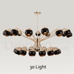 Candelabru modern, contemporan, din metal, cu 30 de lumini, cu abajur din sticlă