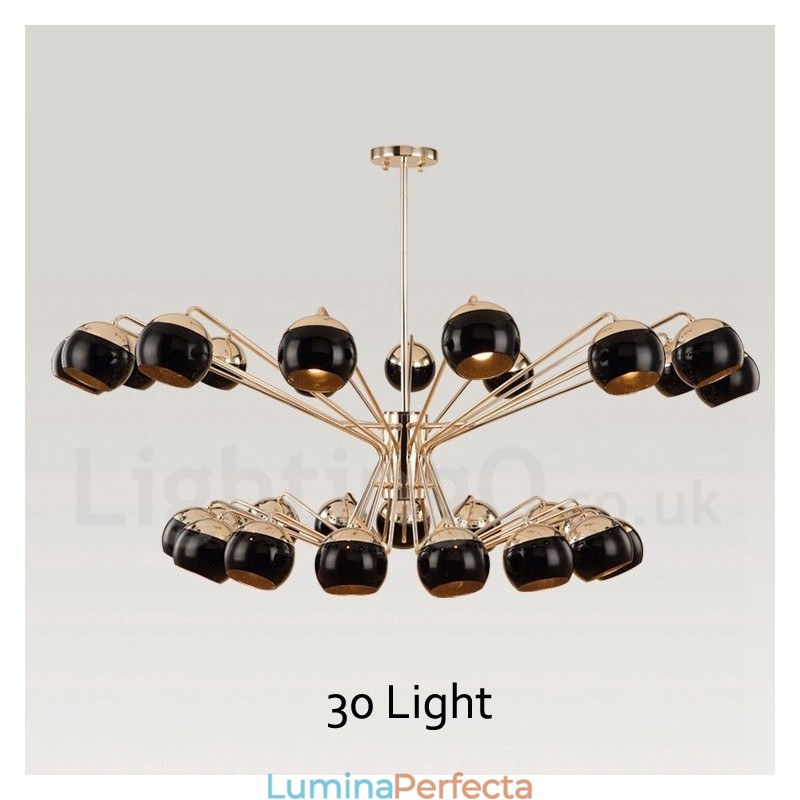 Candelabru modern, contemporan, din metal, cu 30 de lumini, cu abajur din sticlă