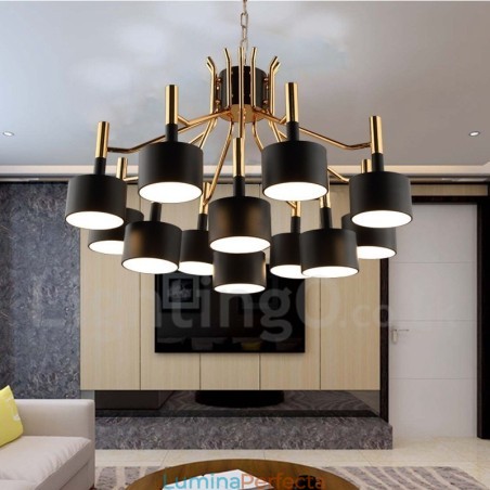 Lampă cu candelabru modern contemporan, cu 12 lumini, cu 2 niveluri Lampă cu candelabru modern contemporan, cu 12 lumini, cu 2 niveluri