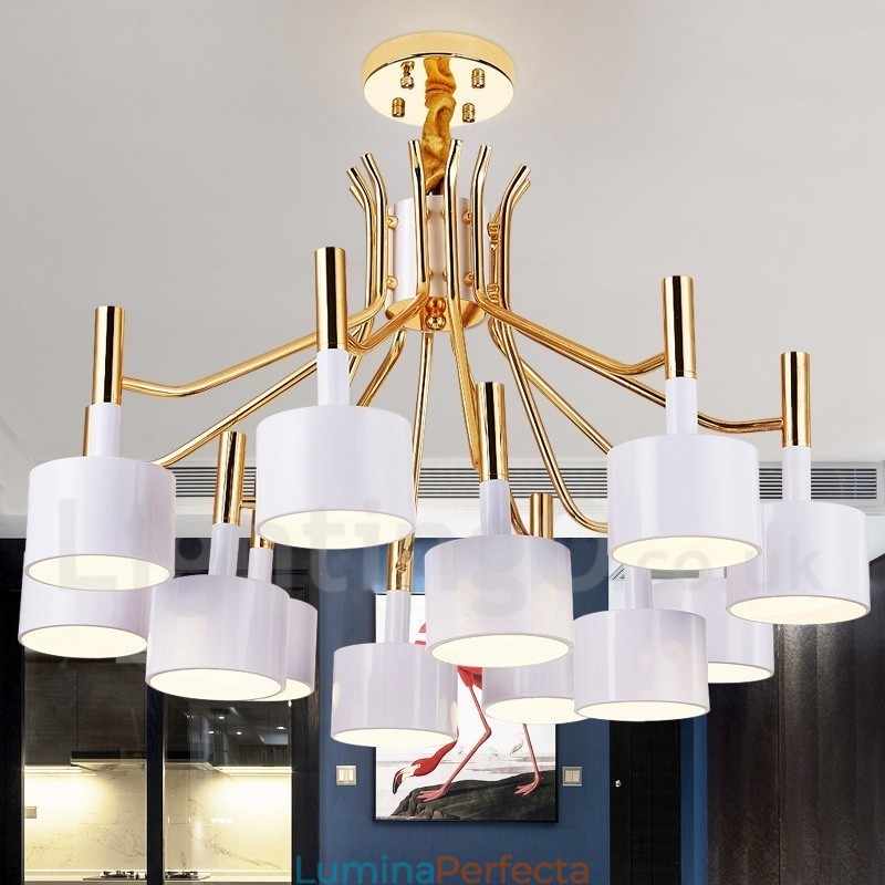 Lampă cu candelabru modern contemporan, cu 12 lumini, cu 2 niveluri