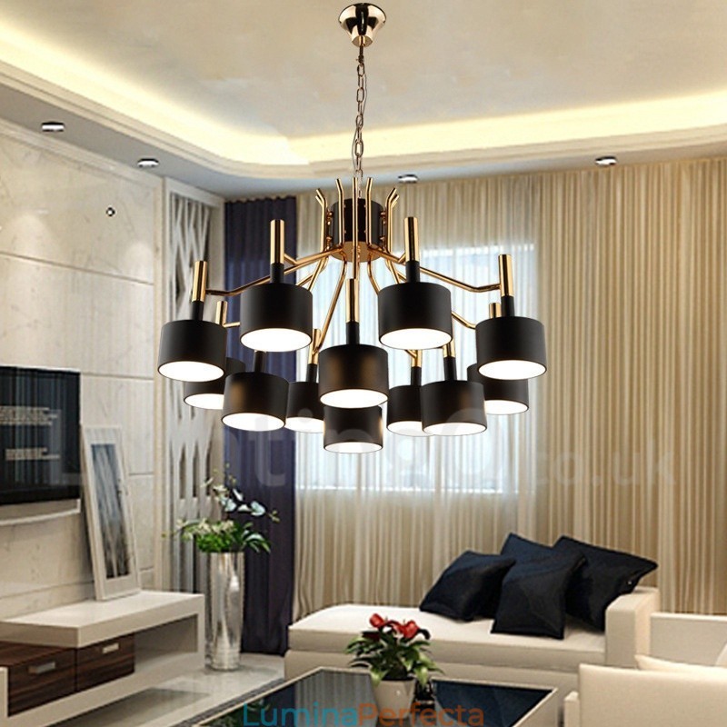 Lampă cu candelabru modern contemporan, cu 12 lumini, cu 2 niveluri