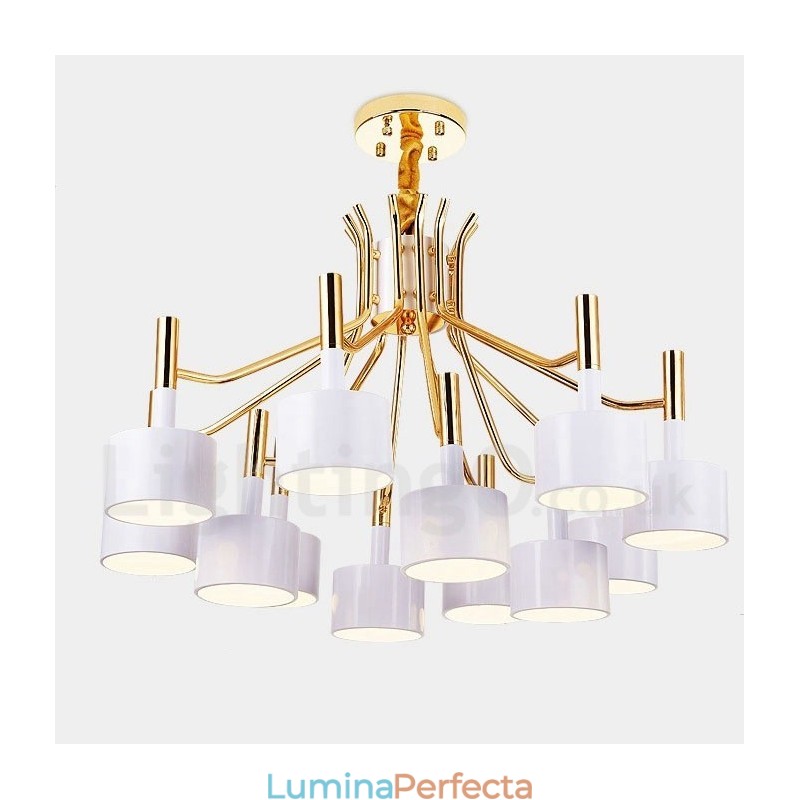 Lampă cu candelabru modern contemporan, cu 12 lumini, cu 2 niveluri