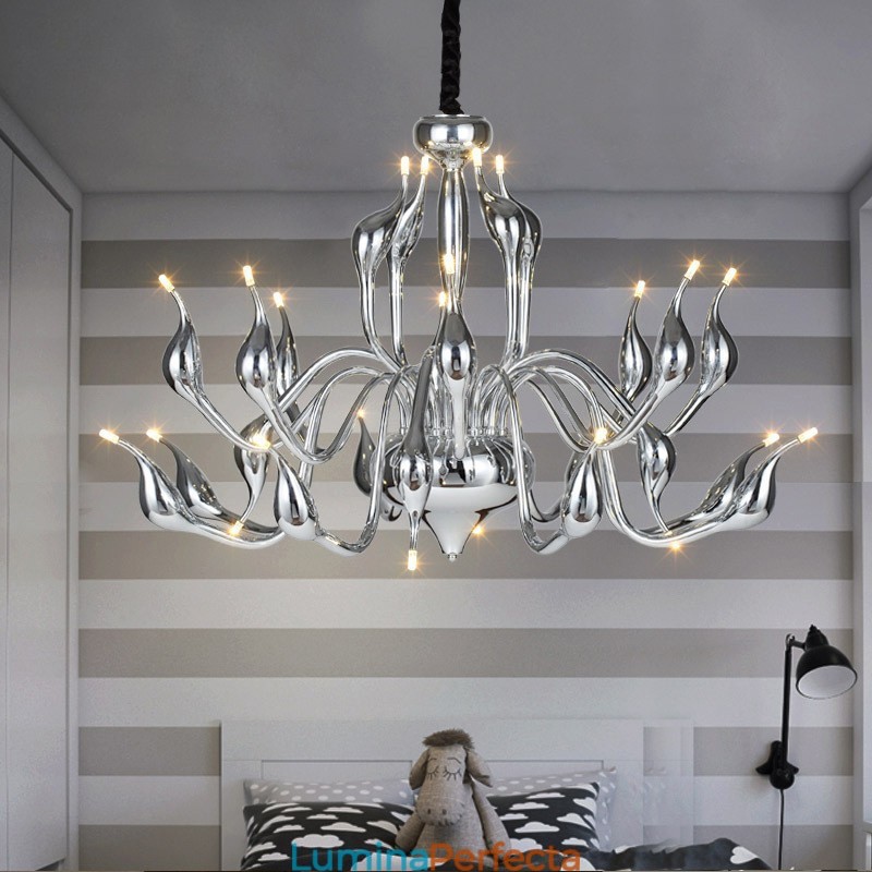 Candelabru Modern Swan cu 24 de lumini Bec G4 de cromat inclus