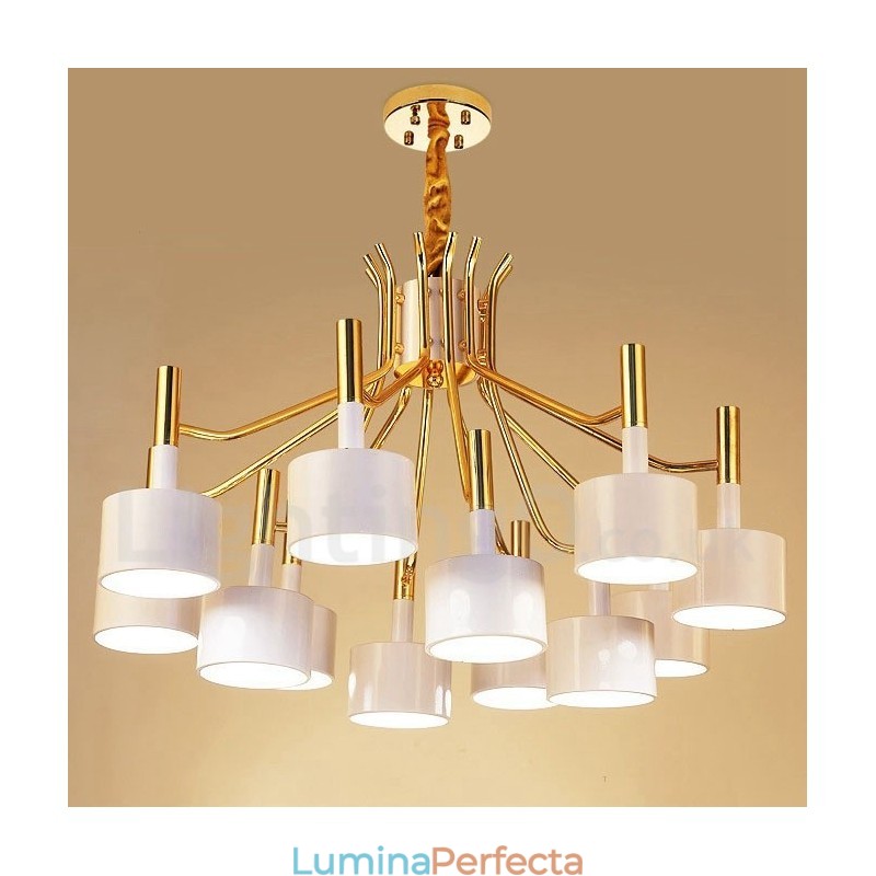 Lampă cu candelabru modern contemporan, cu 12 lumini, cu 2 niveluri