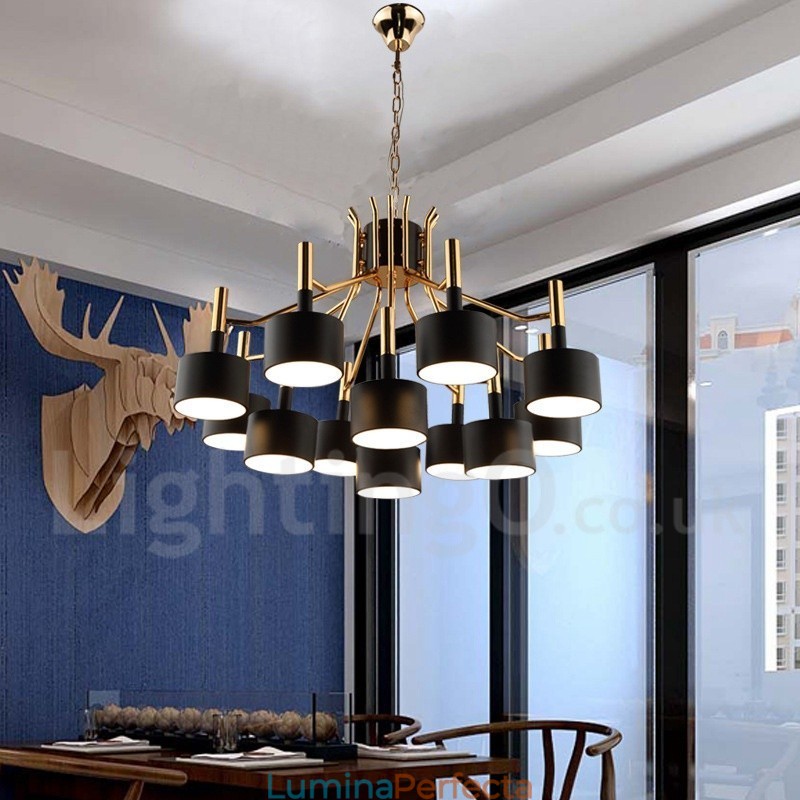 Lampă cu candelabru modern contemporan, cu 12 lumini, cu 2 niveluri