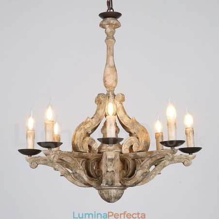Candelabru din lemn retro vintage cu 8 lumini Candelabru din lemn retro vintage cu 8 lumini