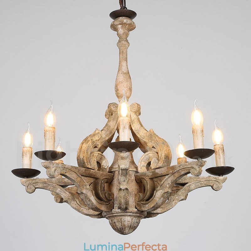 Candelabru din lemn retro vintage cu 8 lumini
