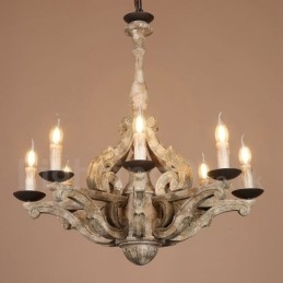 Candelabru din lemn retro vintage cu 8 lumini