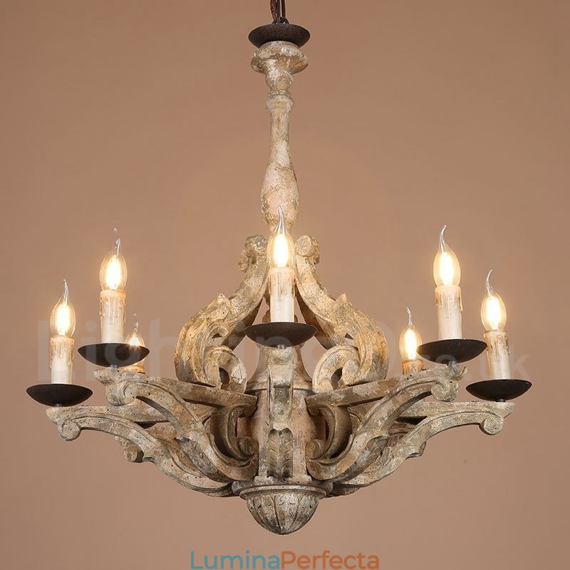 Candelabru din lemn retro vintage cu 8 lumini