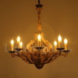 Candelabru din lemn retro vintage cu 8 lumini