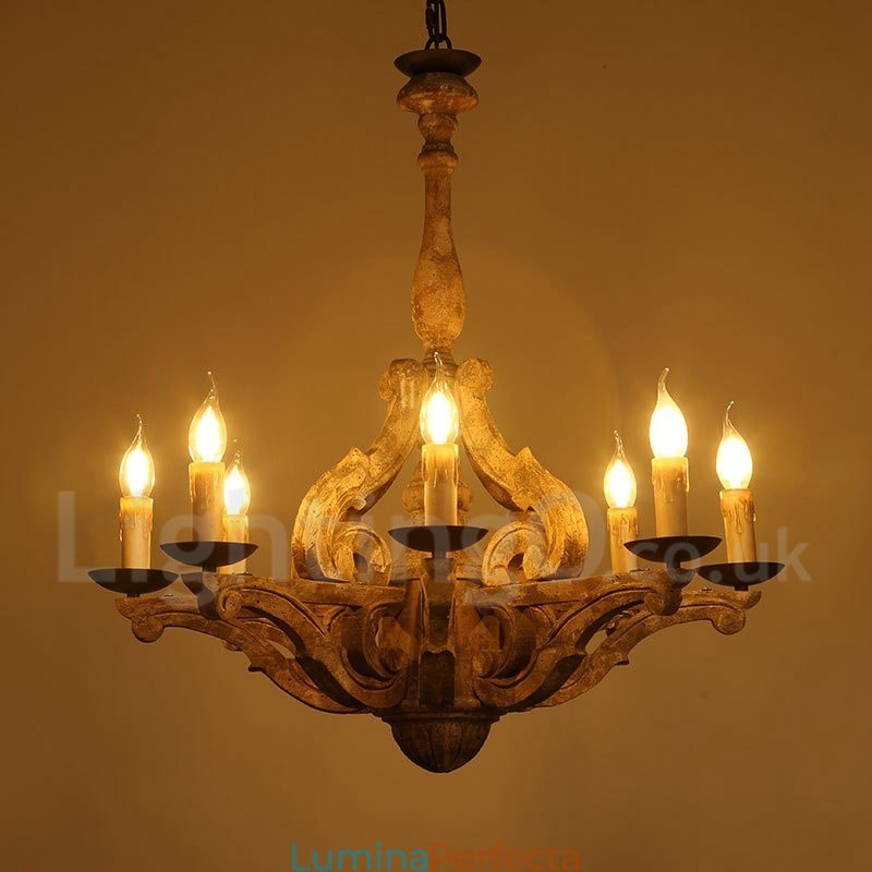 Candelabru din lemn retro vintage cu 8 lumini