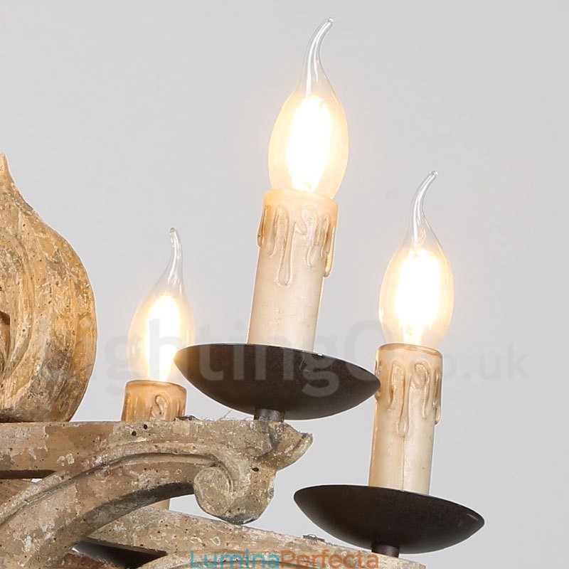 Candelabru din lemn retro vintage cu 8 lumini