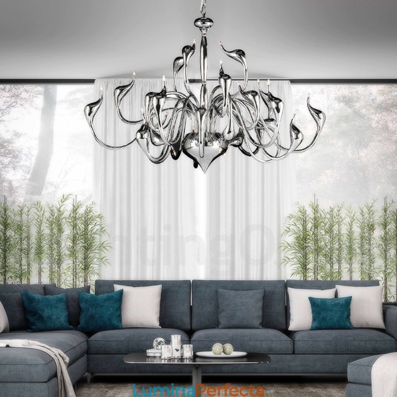 Candelabru Modern Swan cu 24 de lumini Bec G4 de cromat inclus