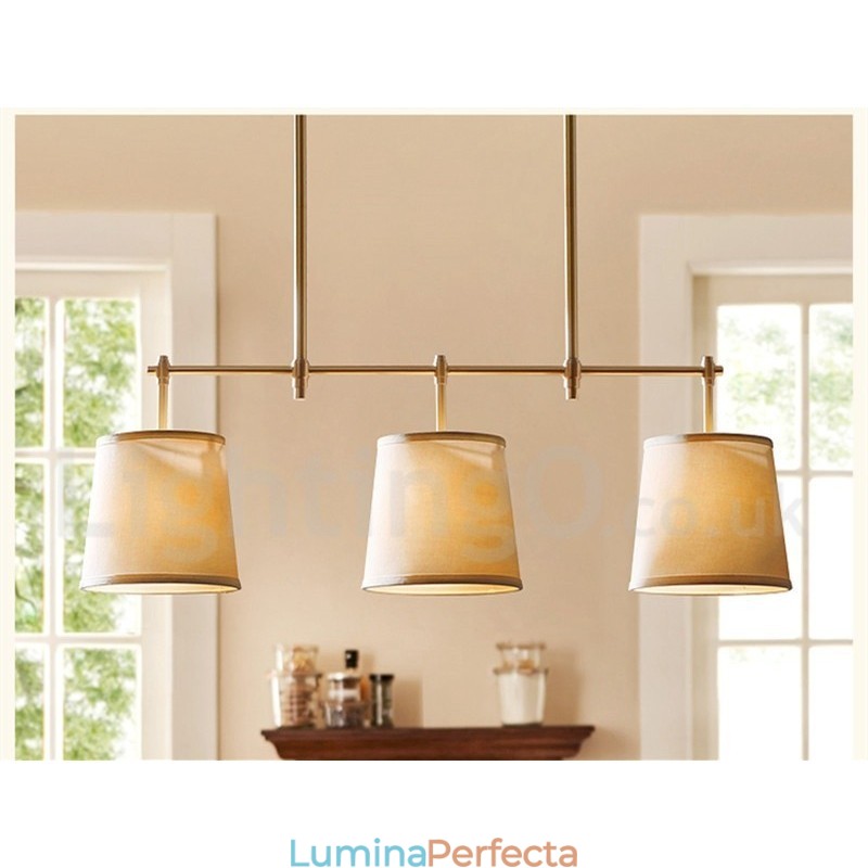 Candelabru din cupru retro cu 3 lumini country cu lampă cu abajur din material textil