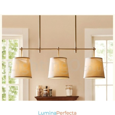 Candelabru din cupru retro cu 3 lumini country cu lampă cu abajur din material textil Candelabru din cupru retro cu 3 lumini country cu lampă cu abajur din material textil
