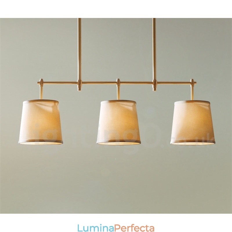 Candelabru din cupru retro cu 3 lumini country cu lampă cu abajur din material textil
