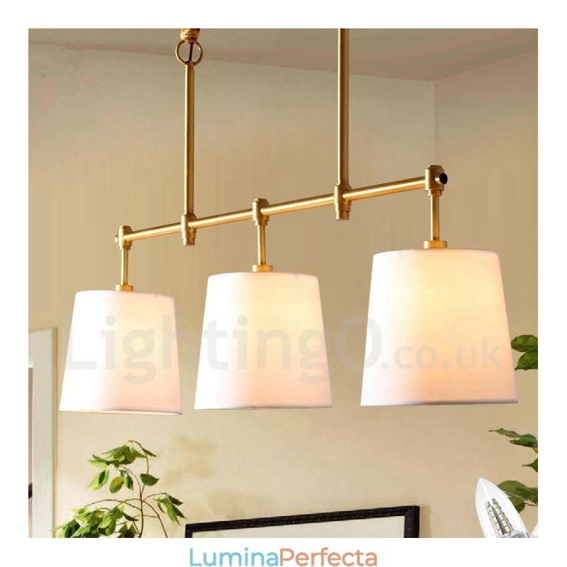 Candelabru din cupru retro cu 3 lumini country cu lampă cu abajur din material textil